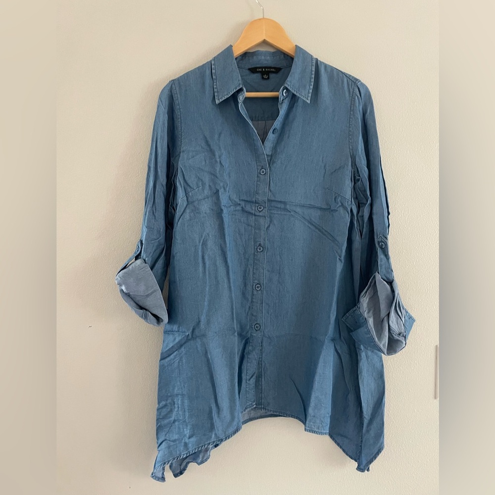 Zac & Rachel Blue Button-Up Tunic Blouse